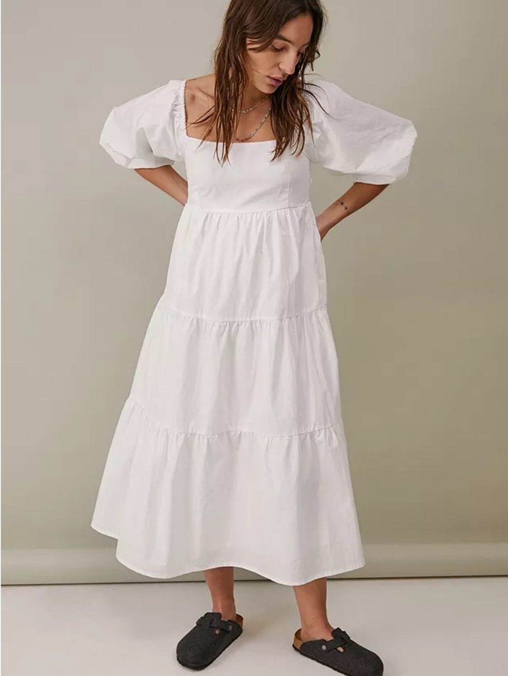 NWT Faithfull The Brand Kiona White Midi Dress Tiered Poplin Womens Size 4 / S - Picture 6 of 12